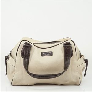 Auth Burberry Canvas Handbag Leather #1197O42